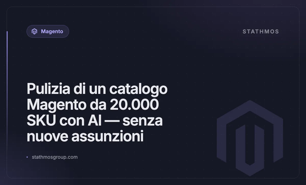 Pulizia di un catalogo Magento da 20.000 SKU con AI — senza nuove assunzioni