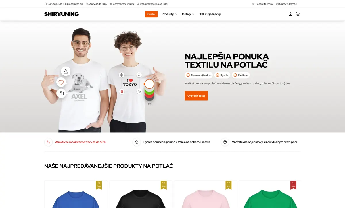واجهة متجر Shirt Tuning في إحدى الدول — كتالوج Magento 2 معروض باستخدام قالب Hyvä