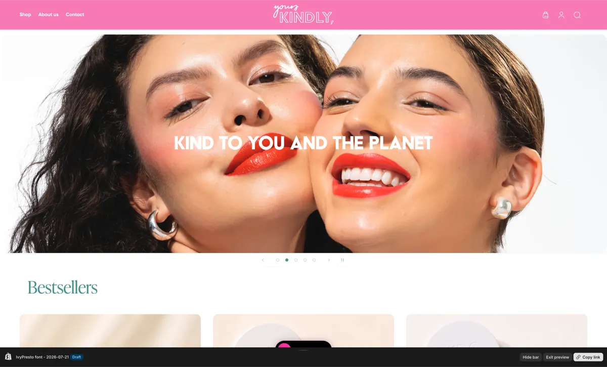Yours Kindly : accompagnement développement et design Shopify pour une marque de soins