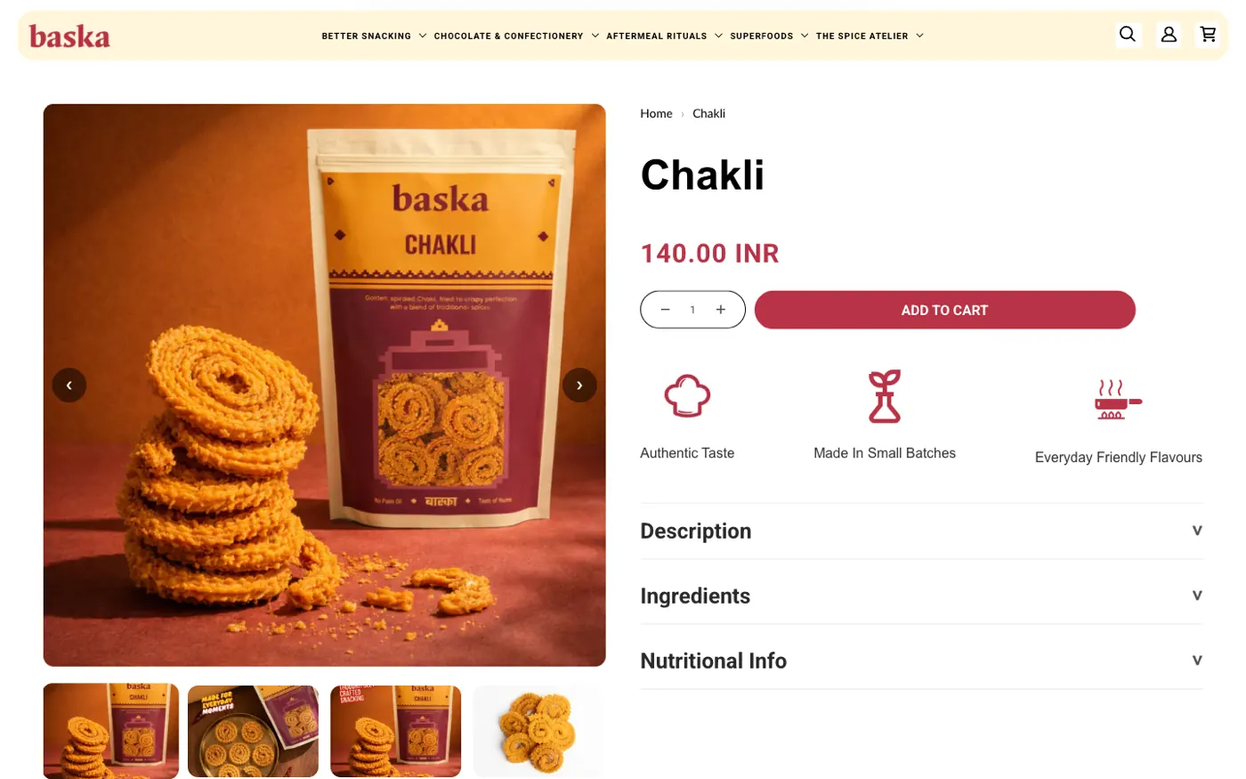 Chakli-Produktseite bei Baska Foods