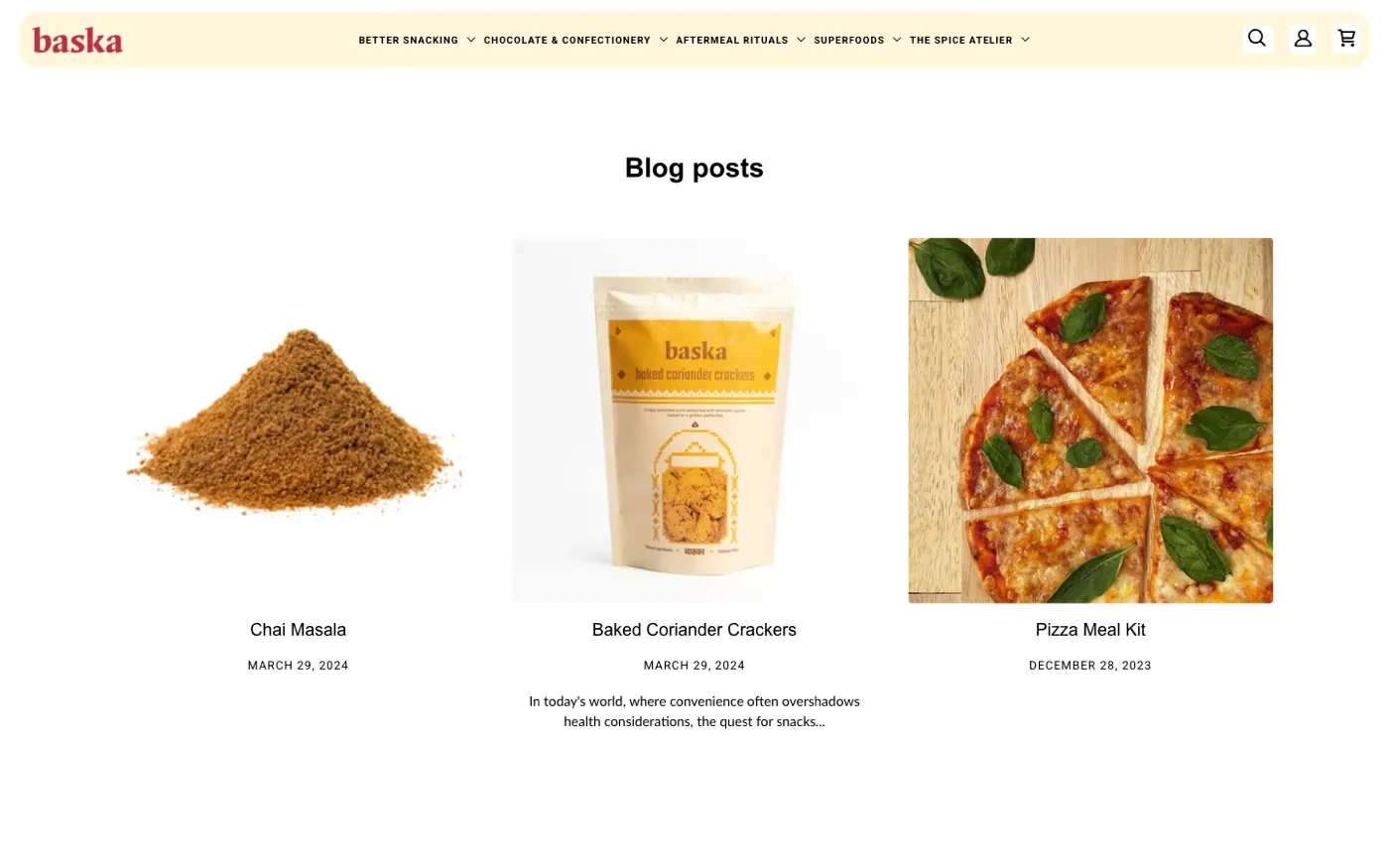 Rezept-Blog im Shopify-Shop von Baska Foods
