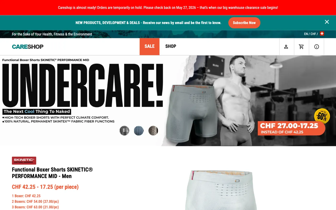 Page produit Careshop pour sous-vêtements techniques de performance