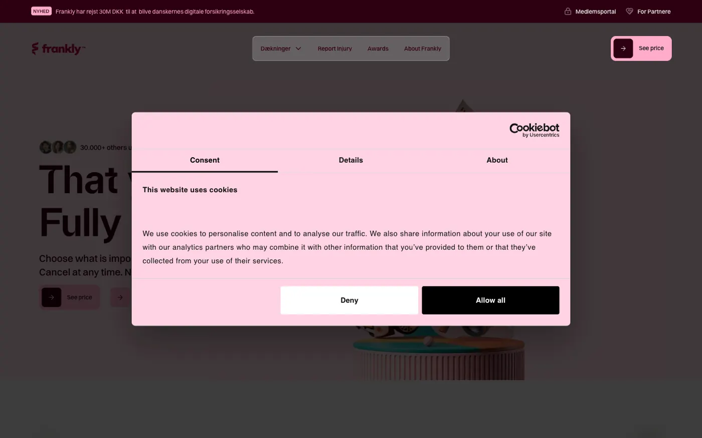 الصفحة الرئيسية لـ Frankly Insure — تأمين للأشياء التي تحبها