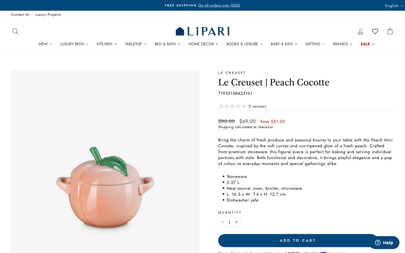 Le Creuset cocotte product page on Maison Lipari's Shopify store