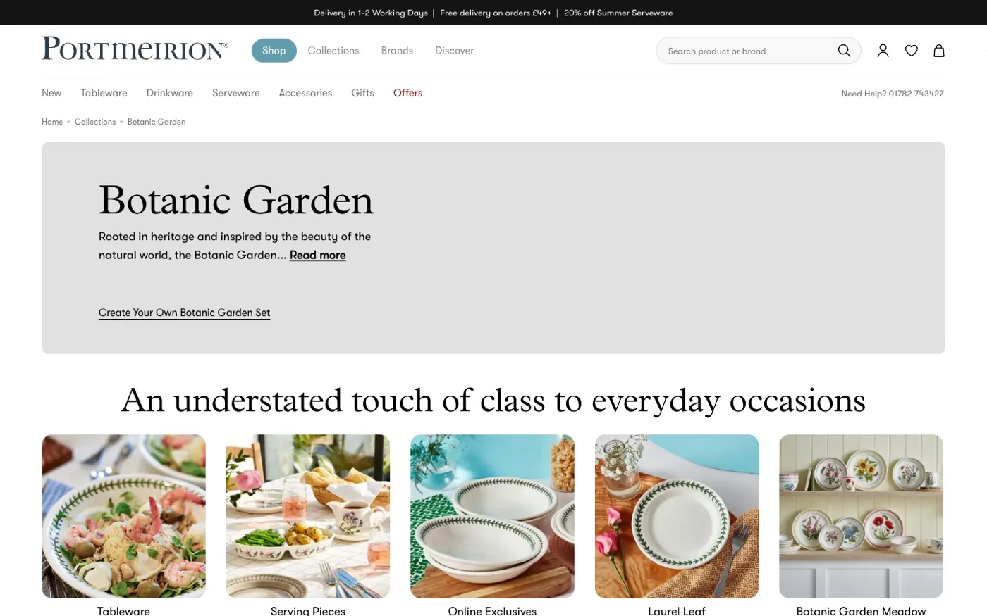Pagina collezione Botanic Garden sul sito Magento di Portmeirion