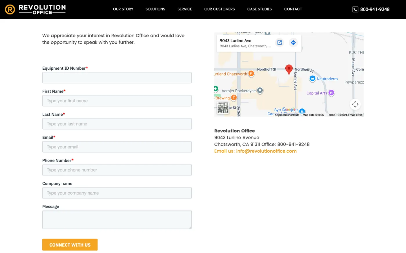 Service-Seite von Revolution Office