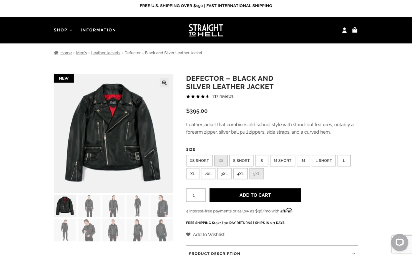 Produktseite der Lederjacke Defector bei Straight To Hell