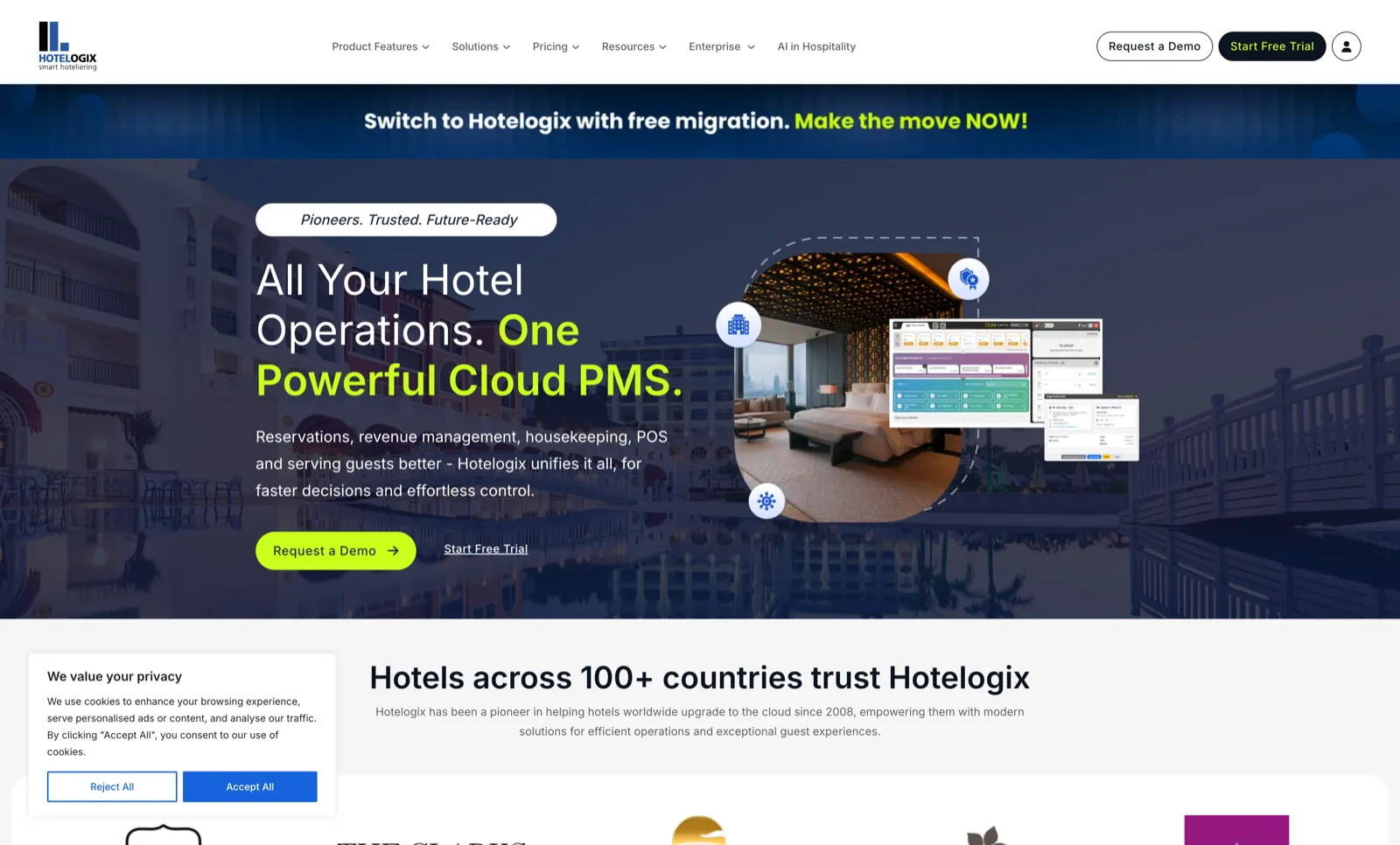 Hotelogix website — Node.js (SaaS) · WordPress (site)
